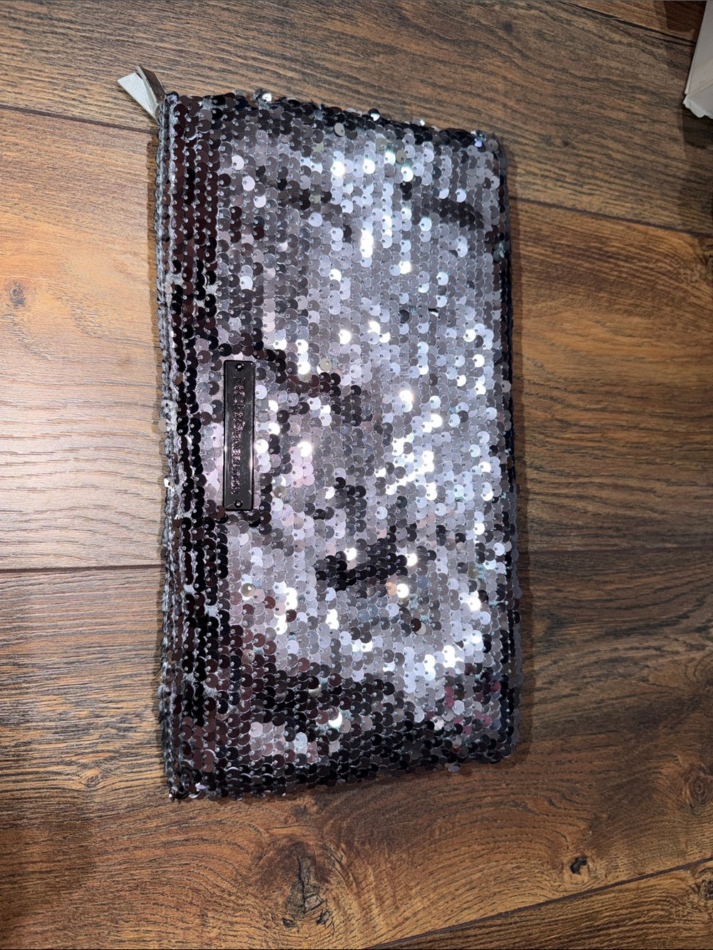 Sequin Zip Clutch - Silver Sparkle